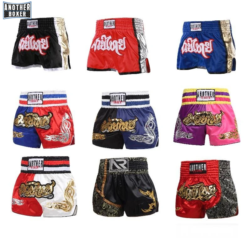 Short Muay Thai Man Kickboxing Shorts Women Child Boy Girl Embroidery Satin Polyester Kick boxing Cage Fight BJJ Pants