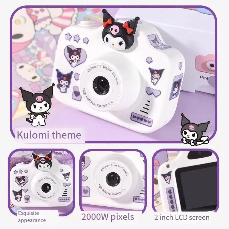 Sanrio Anime Figure Hello Kitty Children\'s Camera Gifts for Kids Kuromi 2000W Pixels Hd Camera Portable Connectable Cute Fashion