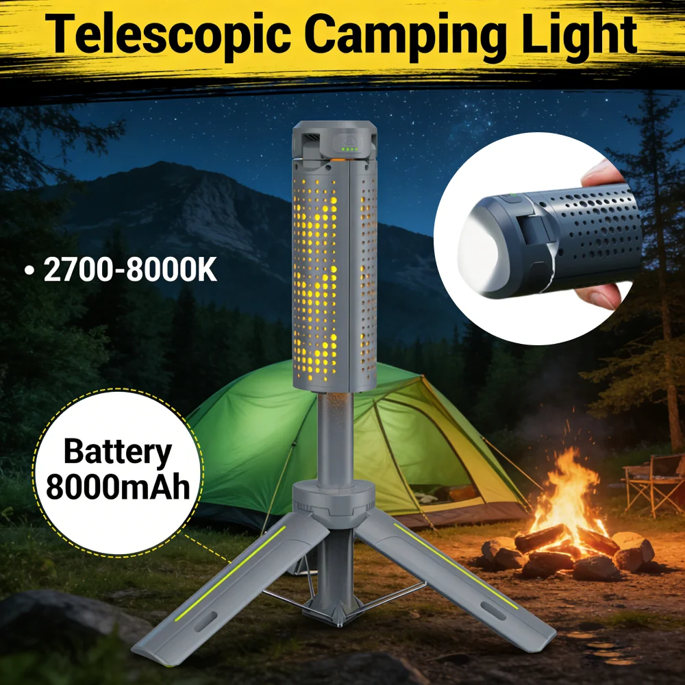 伸縮式防水懐中電灯-8000mah-バッテリー-1000-ルーメン-タイプ-c-マルチモード-ハイキング-釣り-旅行-緊急用