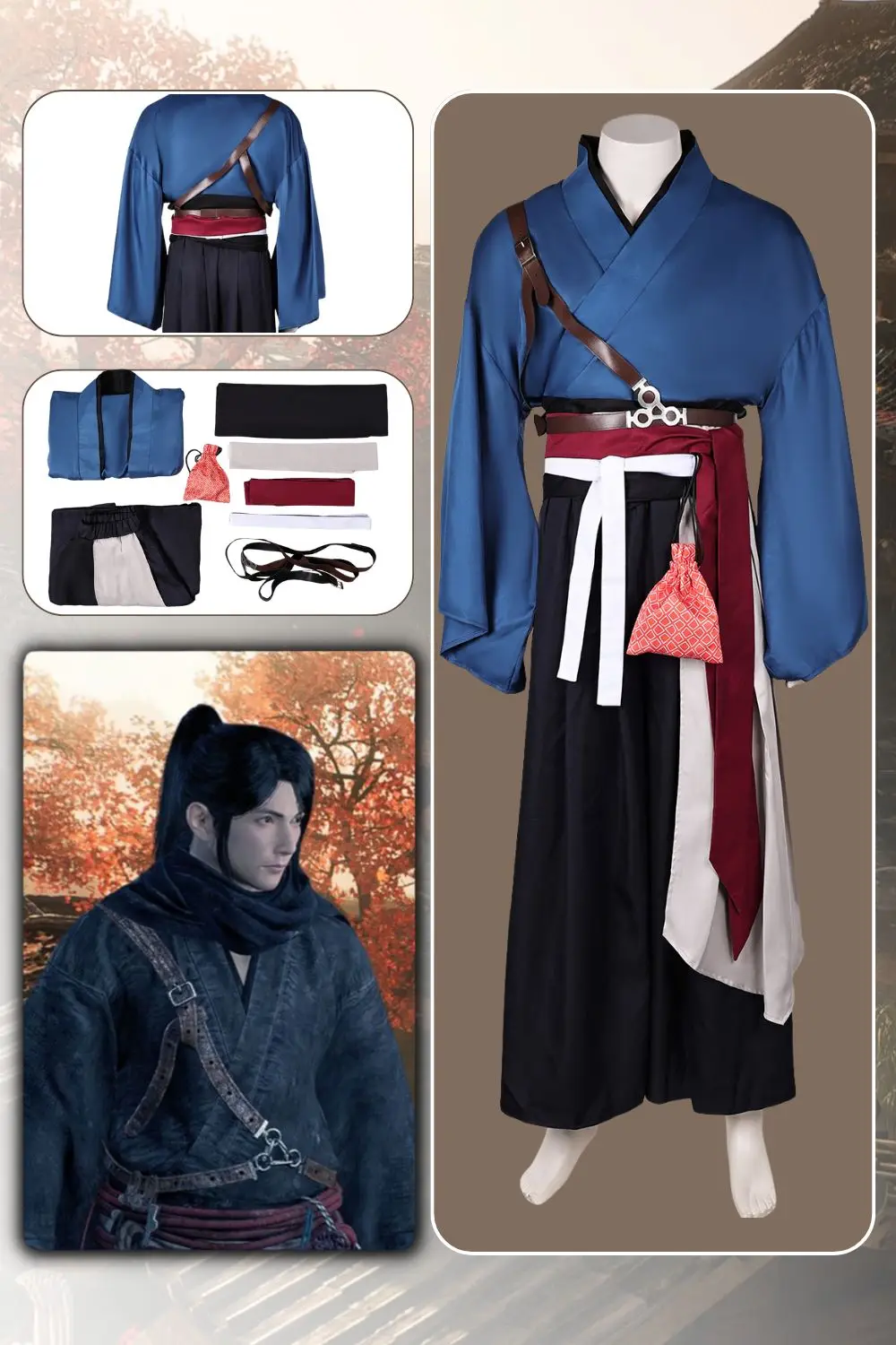 

Ronin Game Rise off the Ronin Cosplay Fantasia Costume Disguise For Men Adult Cloak Skirt Pants Halloween Carnival Party Suit