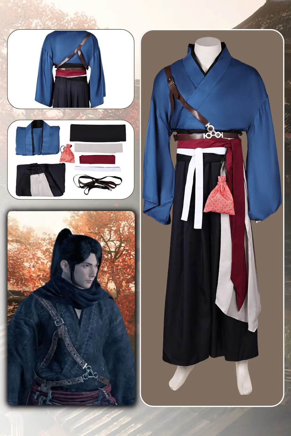 Ronin Game Rise off the Ronin Cosplay Fantasia Costume Disguise For Men Adult Cloak Skirt Pants Halloween Carnival Party Suit