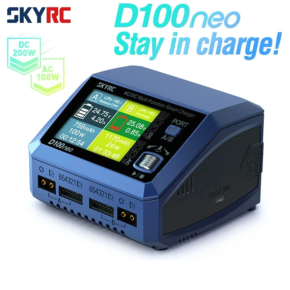 

SkyRC D100neo Smart Charger SK-100199 AC100W DC200W Smart Lipo Charger Replacement For D100 V2 Upgrade