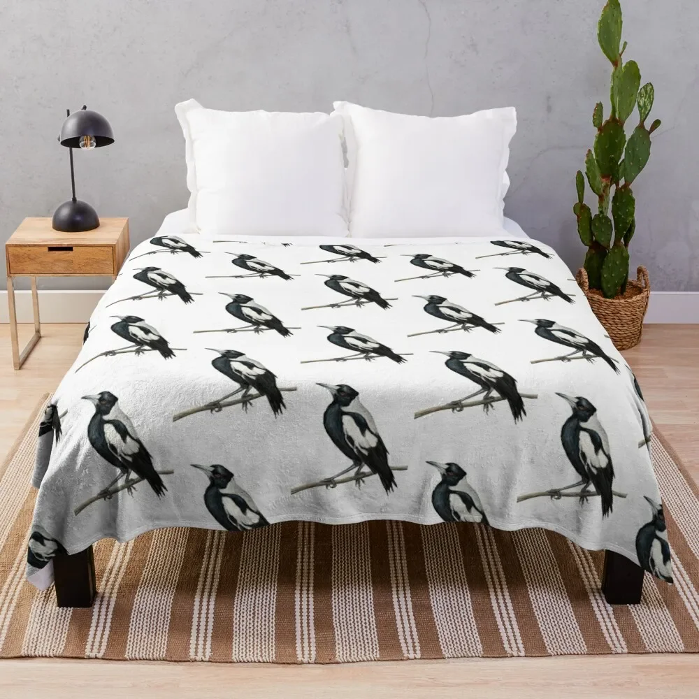 

The Australian Magpie, Collingwood's iconic bird - drawing Throw Blanket bed plaid heavy to sleep Hairy Fluffys Large Blankets