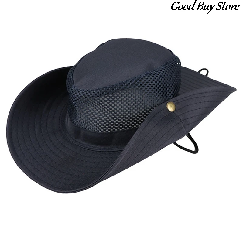 Breathable Mesh Fishing Hat Outdoor Hunting Hiking Sun Hats with Buckle Large Sunshade Panama Sun Protection Travel Caps Unisex