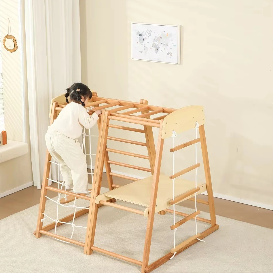 

8 in 1 Indoor Jungle Gym for Toddlers Montessori Wooden Climber Play Set with Slide Swing Climbing Net Schools Amusement Parks