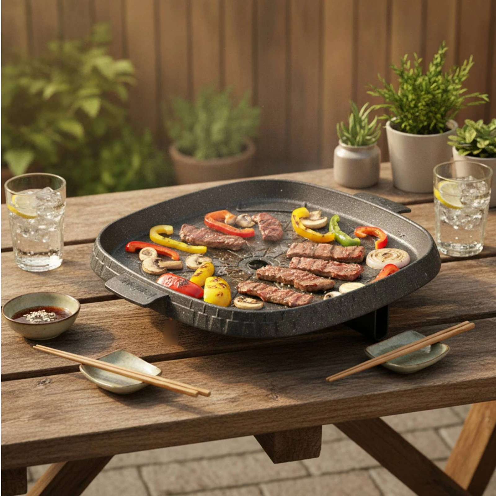 Grill Pan with Drain Hole Speckled Square Grill Pan Griddle Long-Lasting Cookware Sturdy for Home Cooks, Tabletop Grilling