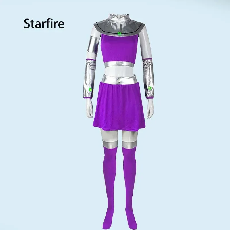 Ensemble de robe violette sexy avec bas pour Halloween, tenue de princesse Anime Cosplay, Starfire, Koriandr