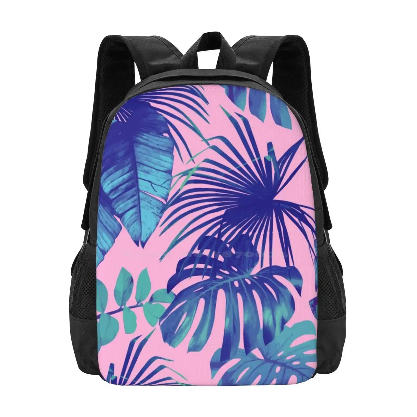 Rosa e blu Tropical Palm Leaf Pattern Design Laptop borse da viaggio per la scuola palme motivo tropicale Hawaii motivo floreale