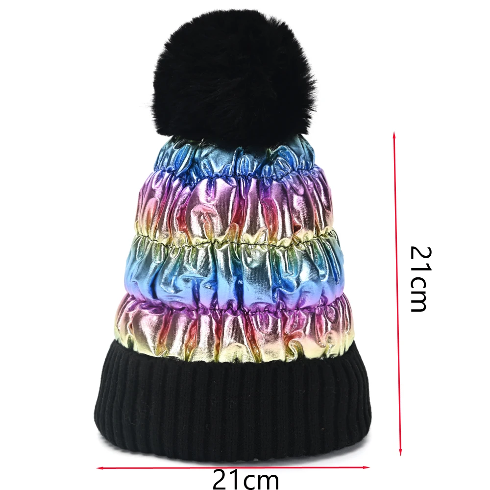 2023 New Laser Sequin Knitted Pompom Hat Fashion Thick Warm Beanies Winter Hat for Women Woolen Cap Velvet Fleece Hat