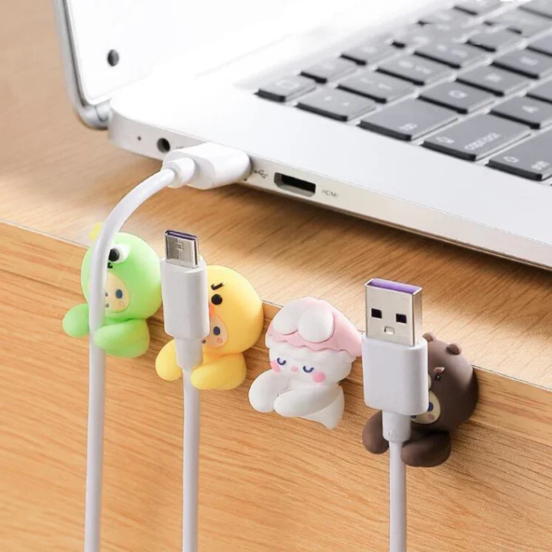 Organizador de Cables de dibujos animados Kawaii, 2 piezas, Cargador USB, línea de datos, ganchos de pared, soporte de Cable, enrollador de cables