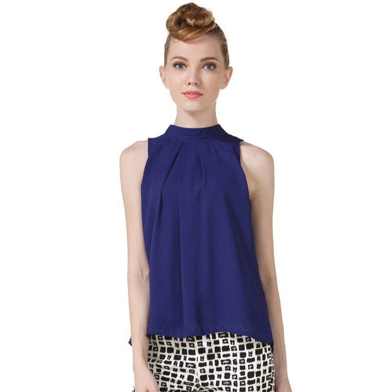 

Женская блузка из шифона без рукавов с двойными складками, повседневная, больших размеров