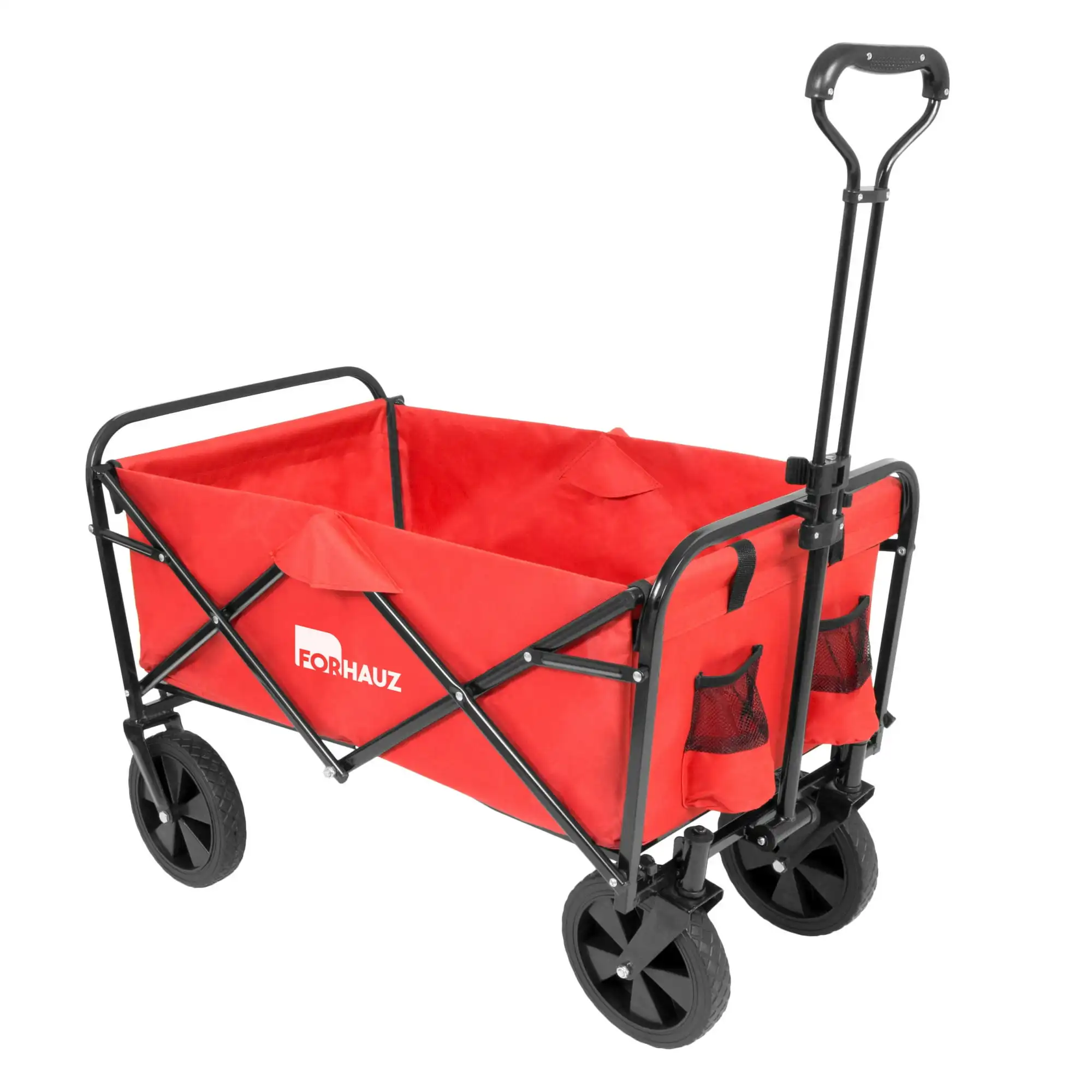 

ForHauz Folding Collapsible Wagon Yard Cart for Utility, Beach, and Garden Red