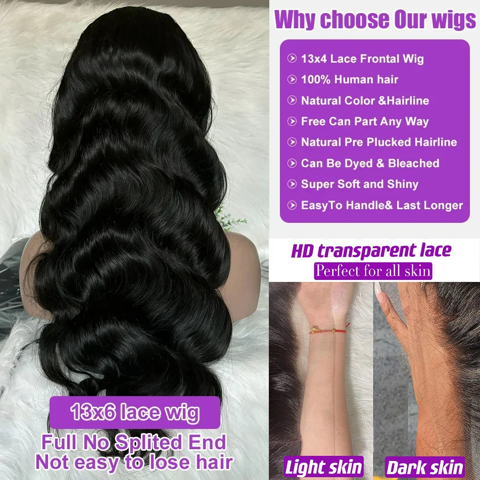 Perruque Lace Front Wig Body Wave brésilienne naturelle-Nadine, cheveux humains, 13x6 HD, 4x4, 13x4, pre-plucked, 360