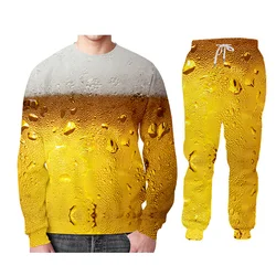Women/men Yellow Jogger 3D Pants Sweatshirt Bar Beer Foam Tracksuit Sweatpants Hoody Creative Streewear Two Piece Set Spoof 4XL