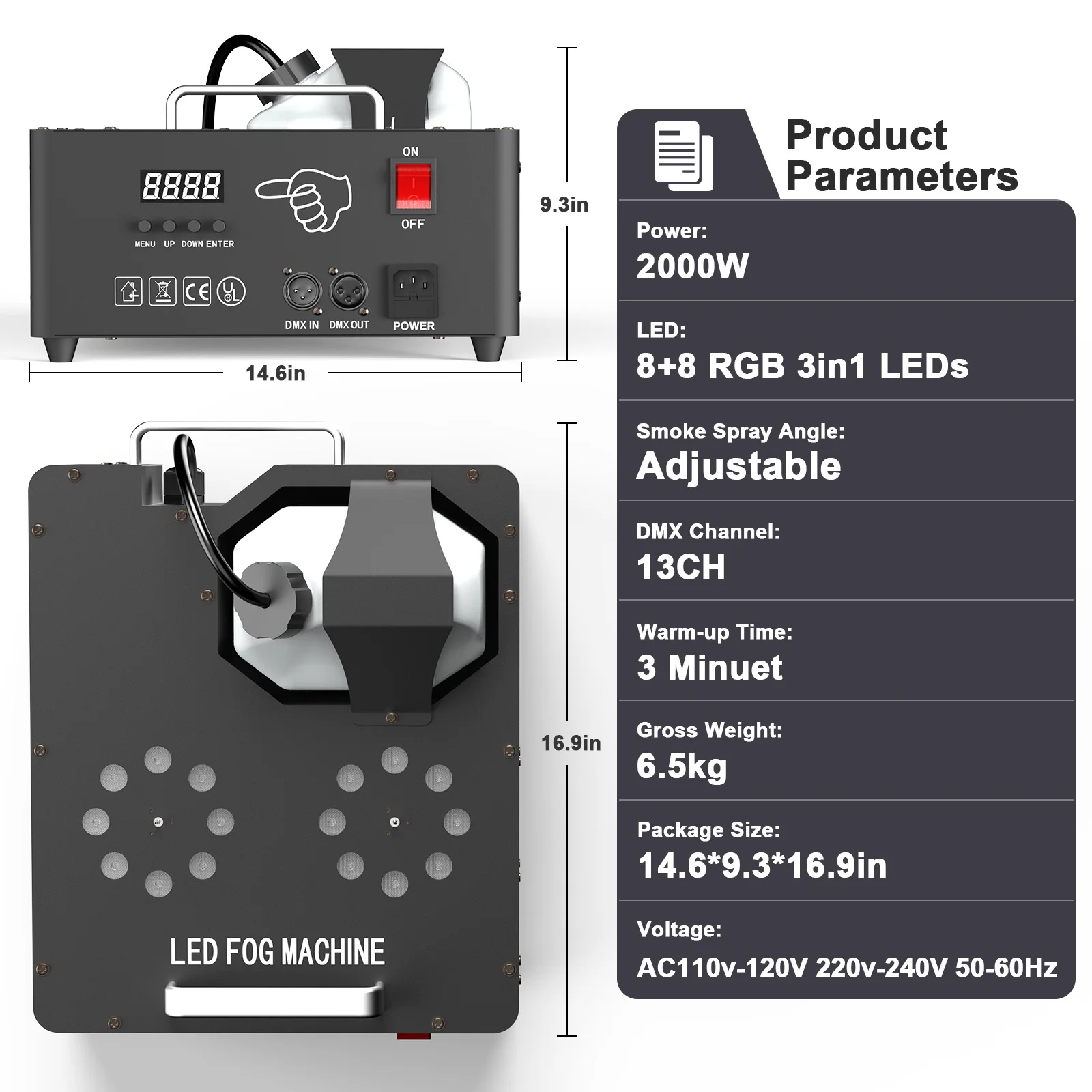 Opbrengst 2000W Dubbele Buis Verstelbare Rook Machine Verticale Mist Machinedmx512 Rgb 3in1 16Leds Podium Kleurrijke Spuitapparatuur