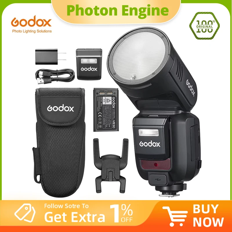 

New Godox V100 Round Head Camera Flash Wireless Transmission Speedlite Flash for Canon Nikon Sony Fuji Olympus