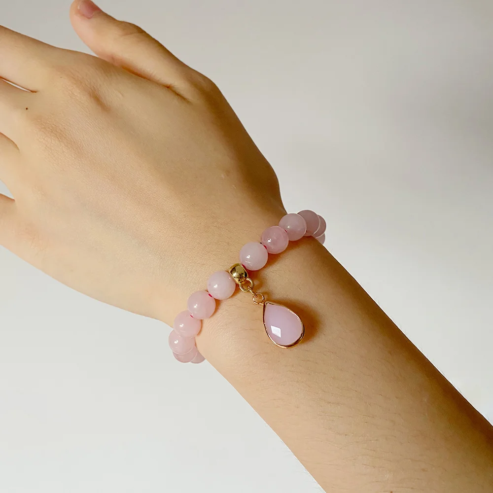 High Quality Natural Sun Stone Bracelet 8mm Healing Quartz Crystal Beads Water Drop Pendant Bracelets for Women Men Jewelry Gift