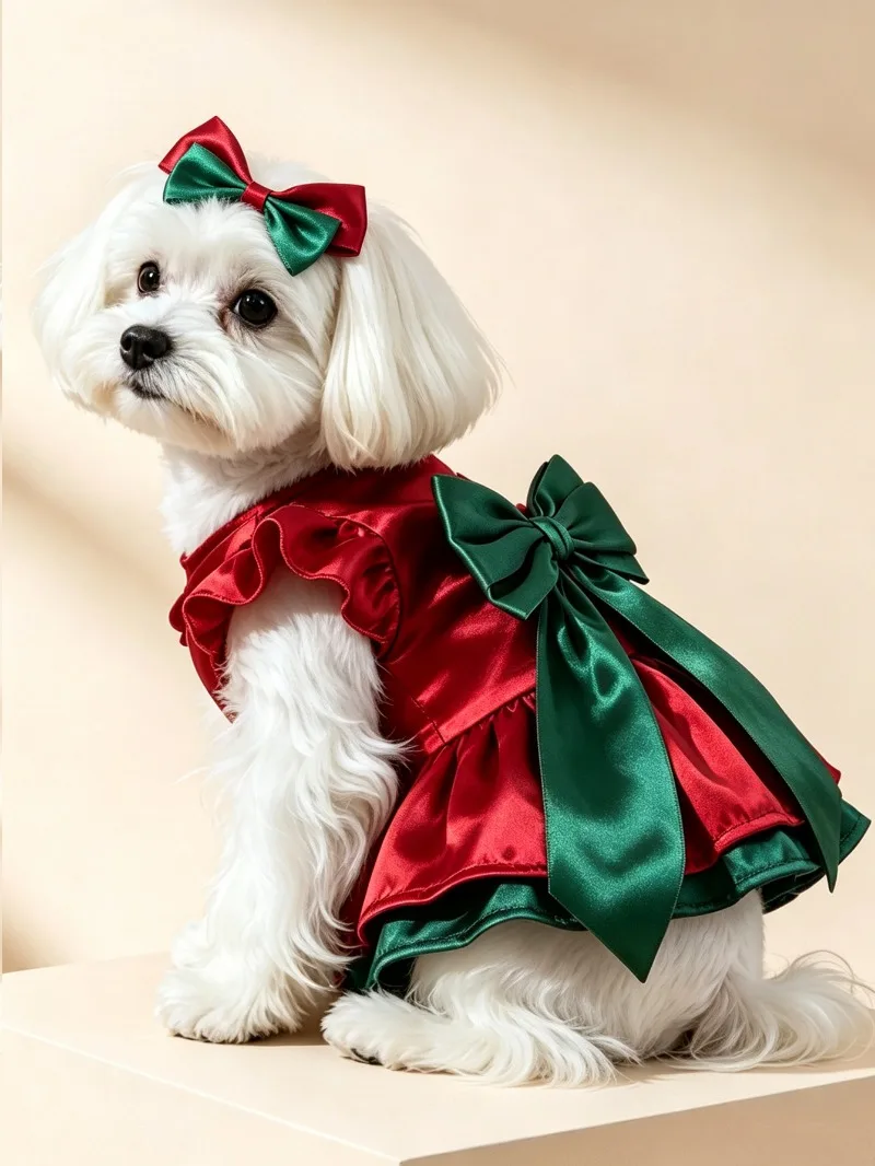 Doppellagiges festliches Kleid mit Schleife für Haustiere, Herbst-Winter-Hundekleidung, Katzenrock, Katzen- und Hundekleid, Haustierbekleidung, Festtagskostüm für Partys – Detail 3