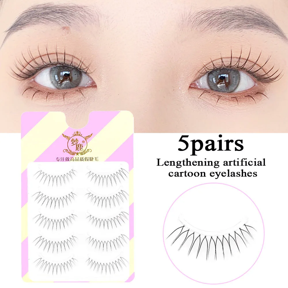 5 Pairs A-Type Wispy Comic False Eyelashes Transparent Band Natural V-shaped Volume Lashes Extension Korean Makeup Accessories