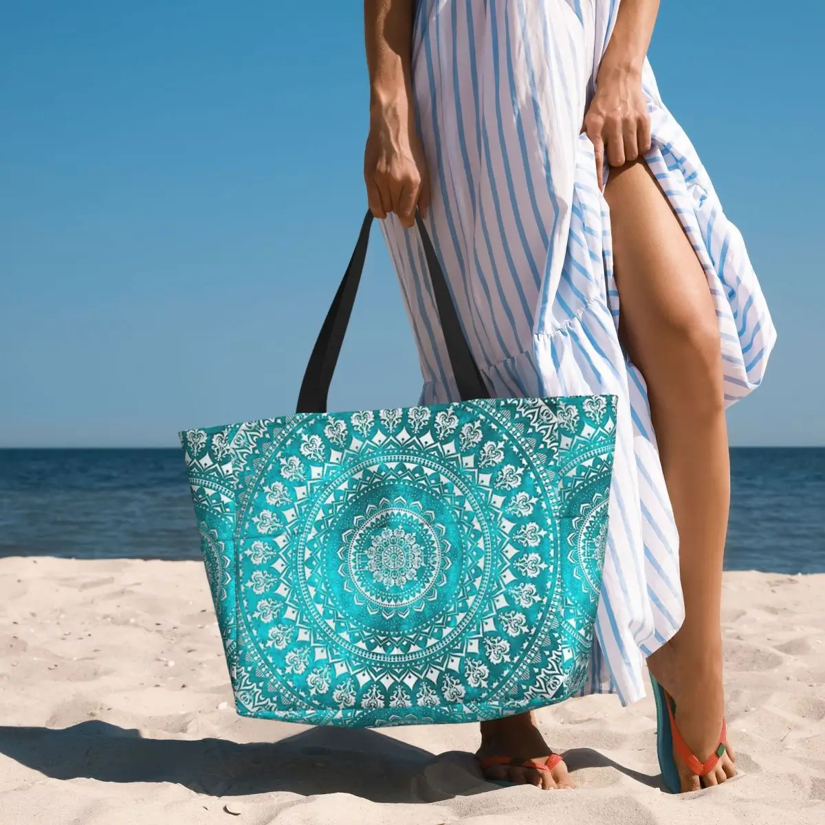 

Mandala Turquoise Beach Tote Bag Sport Gym Yoga Duffle Large Tote Bag Women Travel Bag Fitness bag