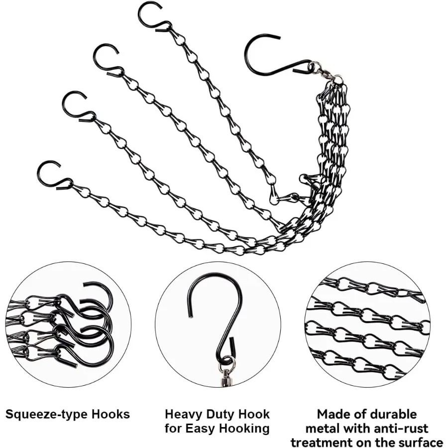 تحديث 360 درجة سلاسل سلة معلقة دوارة 4 نقطة 20 بوصة سلسلة نبات معلقة وخطاف الشماعات النباتية السوداء حزمة من 3 4 P