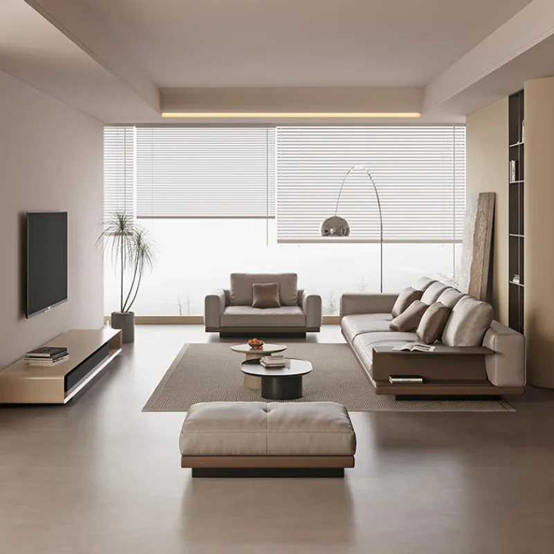Leather sofa, minimalist living room leather soft-cover sofa, light luxury high-end inline genuine leather sofa for various
