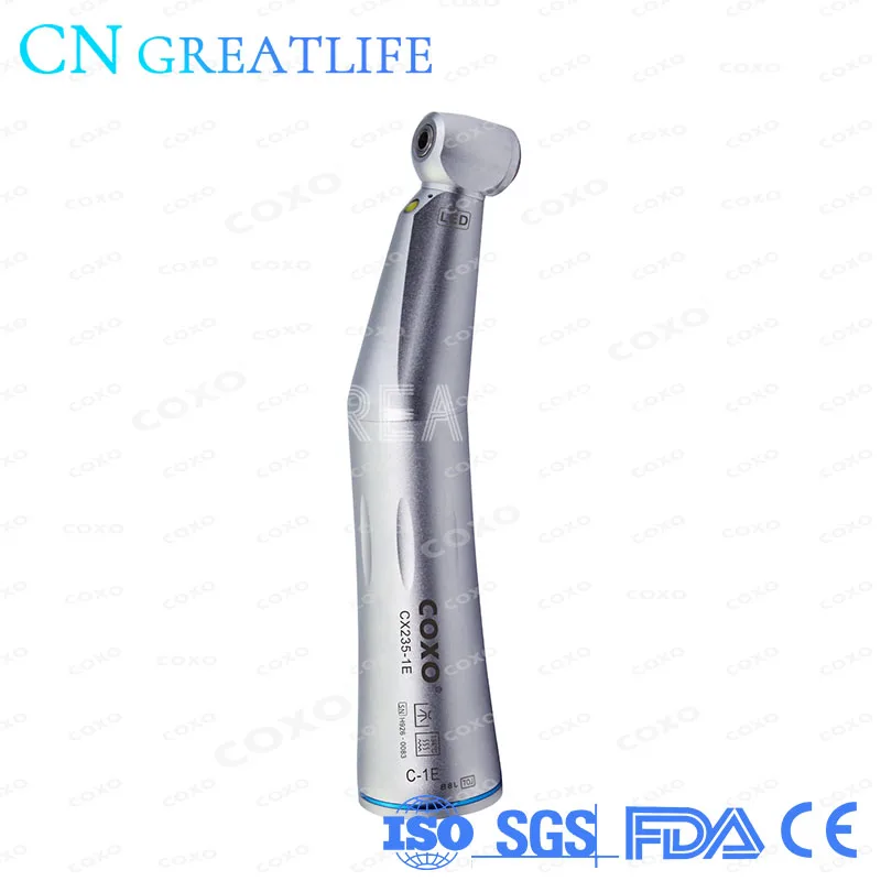 CX235-1E 1:1 Inner Channel Contra Angle Dental Low Speed Handpiece Coxo Led Contra Angle Handpiece