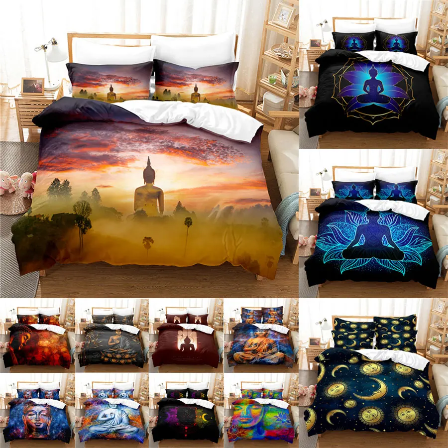 Buddha Duvet Cover Set Queen Size Single Double Bed 220x240cm Twin King Full Bedding Sets Quilt Case Linens 3D HD Pillowcase