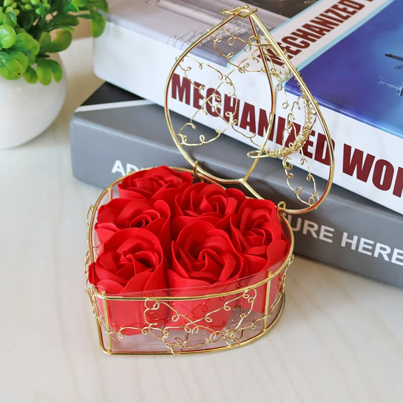 

2 Pcs Creative Simulation 6 Flowers Iron Basket Rose Decor Party Valentine's Day Housewarming Wedding Companion Hand Gift