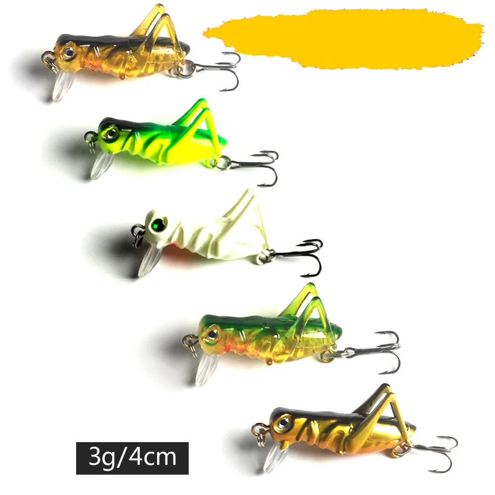 5 Pcs Bait Simulation Grasshopper Road Sub-bait Freshwater Hard Bait Fake Bait Fishing Lures Luminous Color Green Black Yellow G