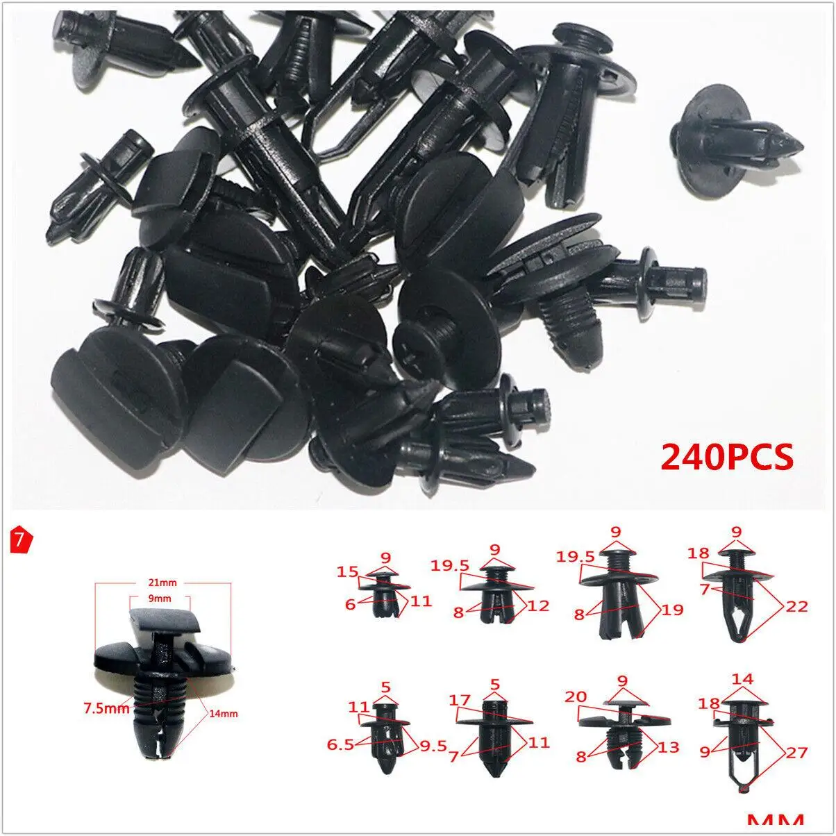 

240pcs 8 SIZE Black Vehicle Car Bumper Door Panel Fender Liner Clips Retainer Plastic Auto Fasteners Rivets Clips