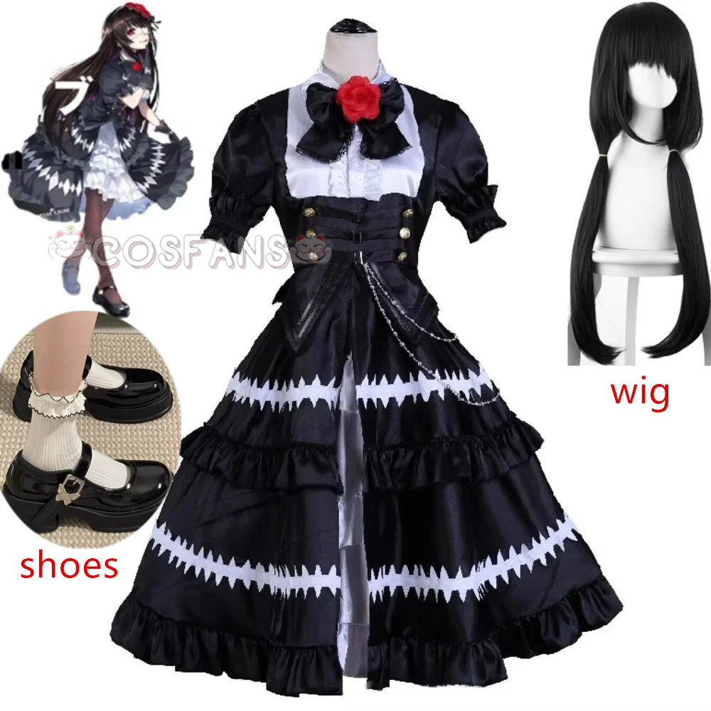 

Anime Tokisaki Kurumi Nightmare DATE A LIVE DateALive DAL Cosplay Costume Wig Ratatoskr Gothic Lolita Black Dress Halloween Suit