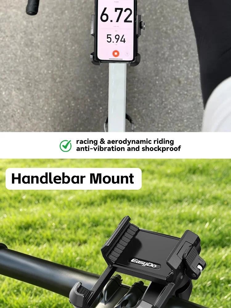 Easydo Fahrrad-Handyhalterung E-Scooter Fahrradlenker-Handyhalterung Aluminium Stoßfeste Rennrad-Vorbau-Handyhalterung für 4,7-7,2" – Detail 13