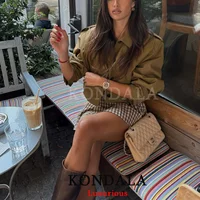 KONDALA-Chaquetas cortas holgadas informales para mujer, gabardina plisada de manga larga con botones, prendas de vestir de oficina para chica Y2K, otoño 2025