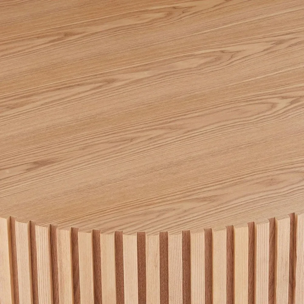 Mesa de centro redonda de madera de 39,37 pulgadas: diseño estriado hecho a mano, forma redonda elegante, mesa de centro de material de madera para sala de estar