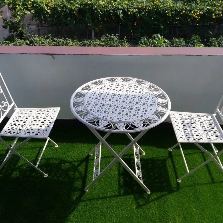 

Folding wrought iron color table and chair combination three-piece set wrought iron balcony creative leisure milk tea shop coffe