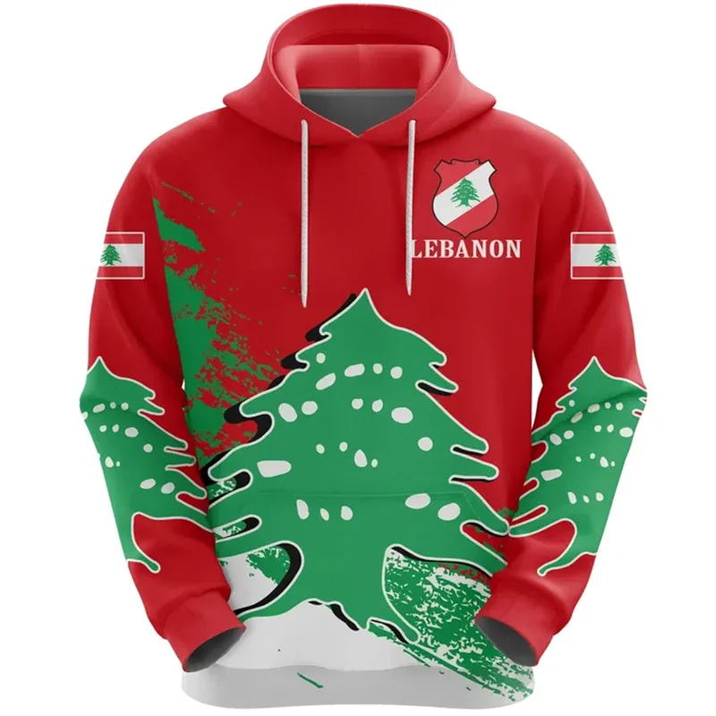 The Republic Of Lebanon Map Flag Graphic Sweatshirts National Emblem Cedrus Deodara Hoodies For Men Clothes Casual Women Hoody