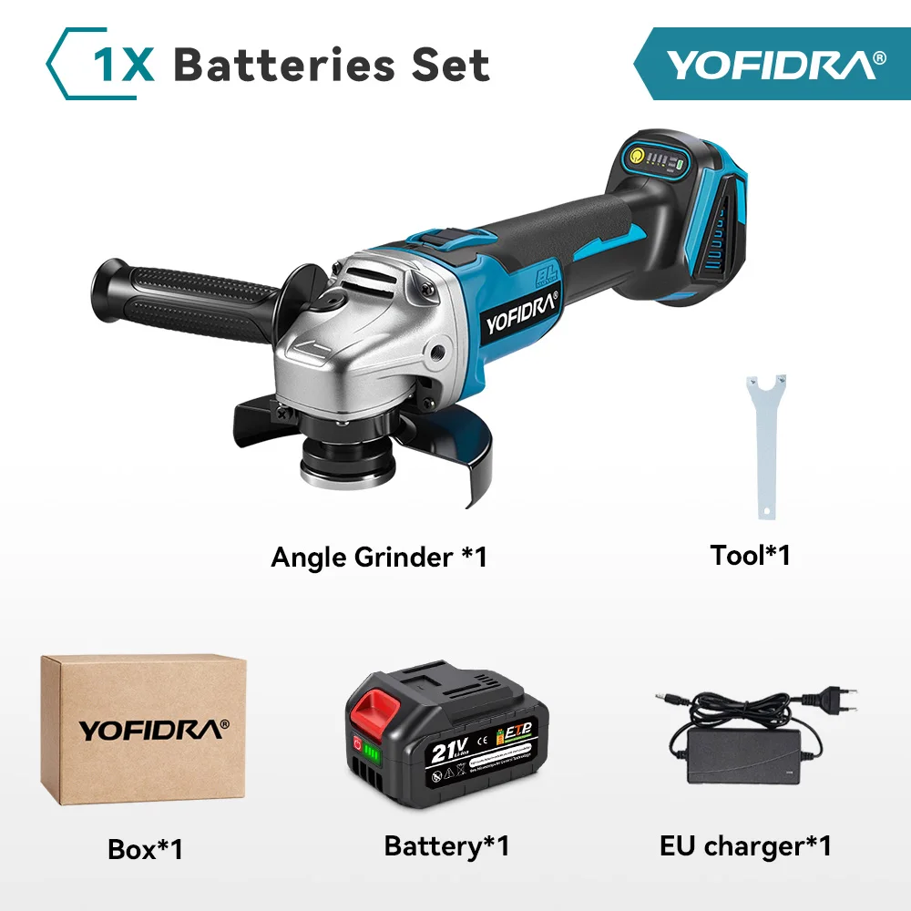 YOFIDRA 125mm Borstelloze Haakse Slijper 4 Versnellingen Draadloze Slijpmachine Snijden Houtbewerking Voor Makita 18 V-21 V batterij Pin