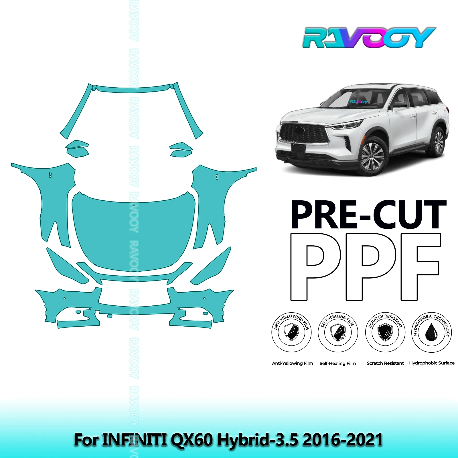 

Передний комплект 8,5 мил, предварительно вырезанная защитная пленка для краски, прозрачный бюстгальтер PPF для INFINITI QX60 Hybrid-3,5 2016-2021