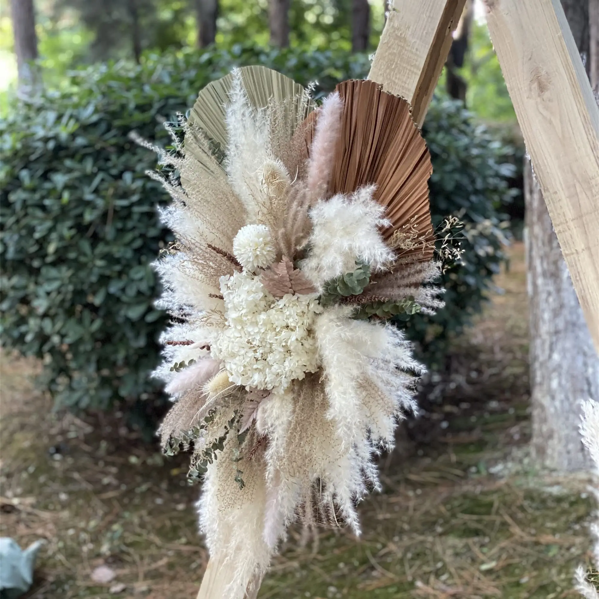 Boho Pampas Grass Wedding Arch Arrangement and Palm Wall Decor Dried Flower, Wedding Backdrop,Yard Party Photography Decorations