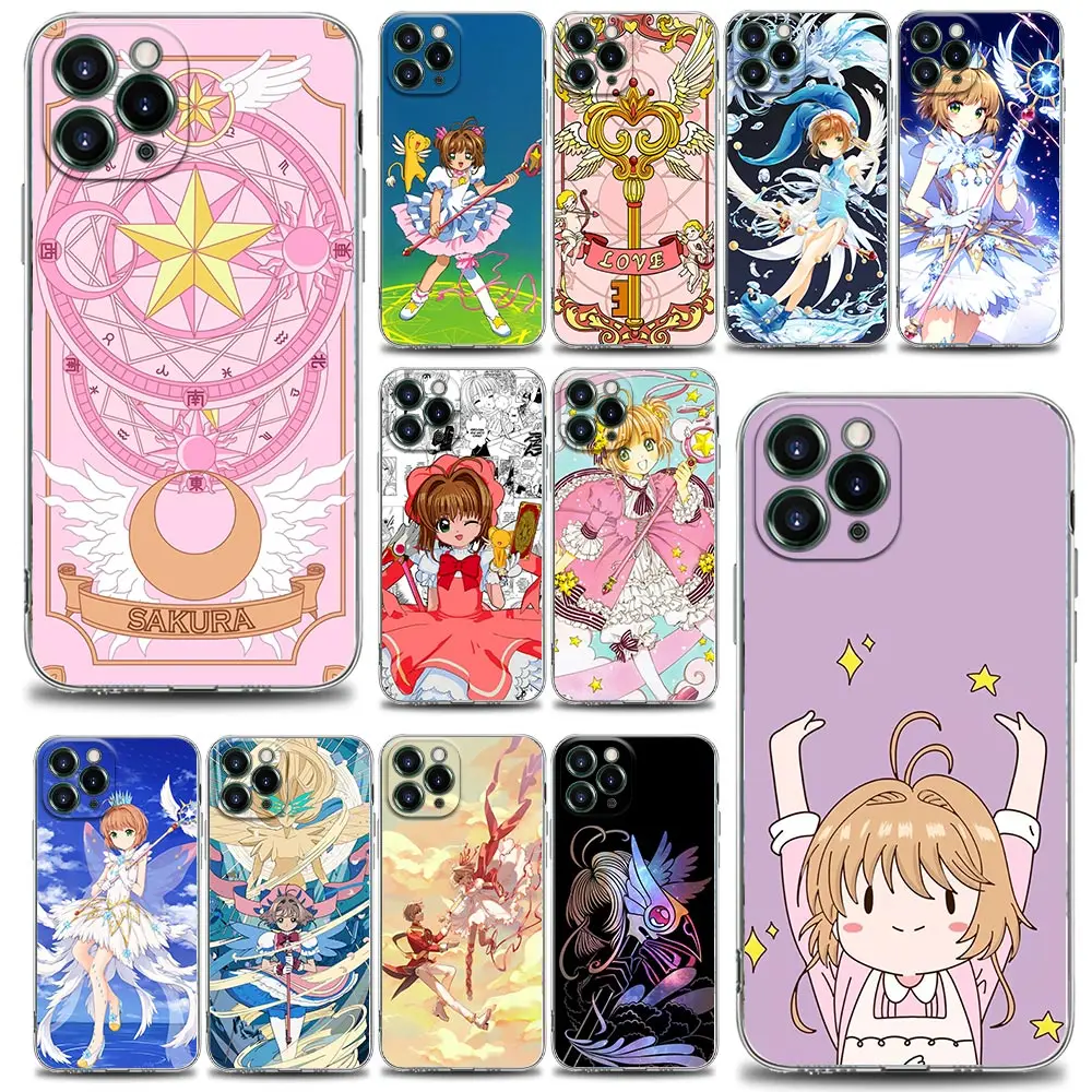 Phone Case For iPhone 14 Case 13 12 11 15 Pro Max Mini 6 7 8 Plus XS SE Silicone Funda Clear Cover Anime Girl Card Captor Sakura