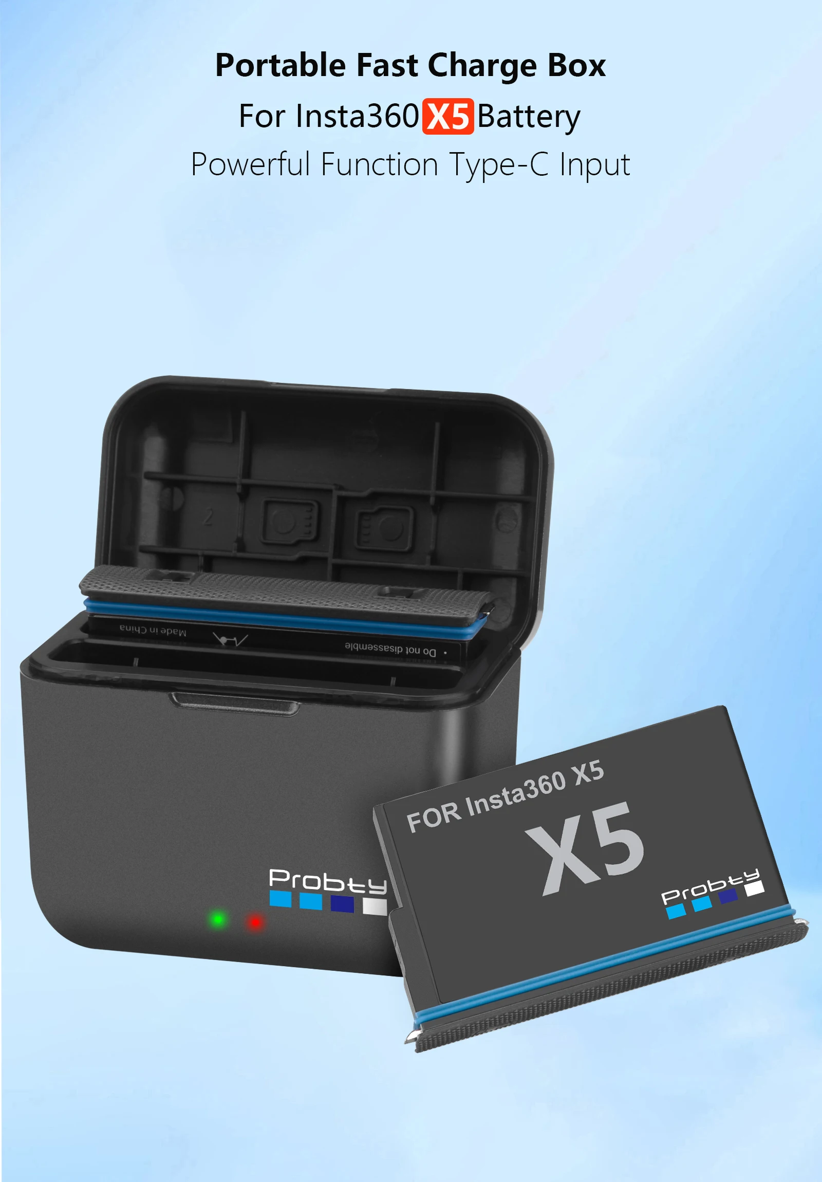 Para batería Insta360 X5 2850mAh + caja de almacenamiento de estuche de carga rápida para accesorios de energía Insta 360 X 5