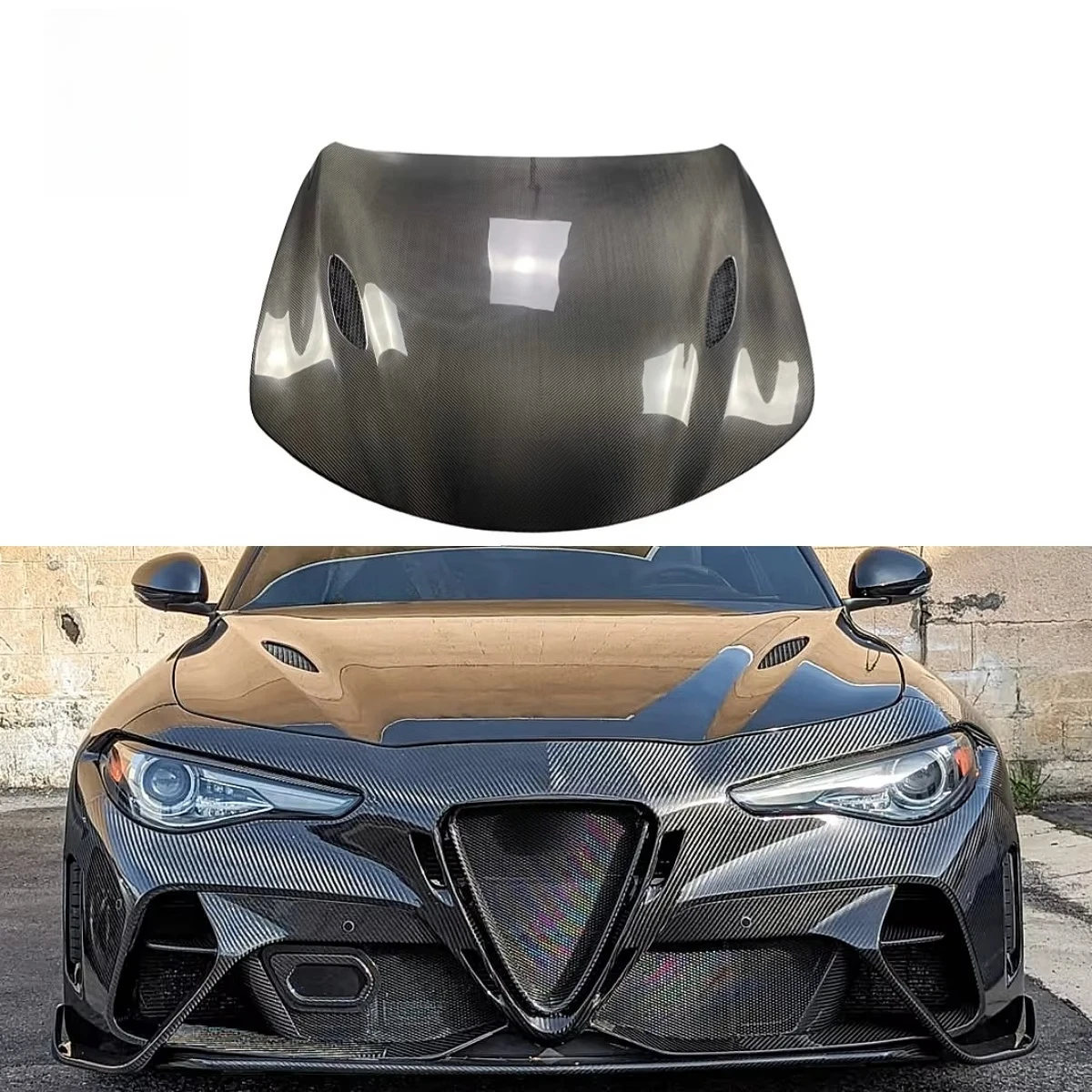 Perfect Fitment New Carbon Fiber Front Hood Engine Bonnet for Alfa Romeo Giulia Screws Screw-On Installation Retrofit/Upgrade