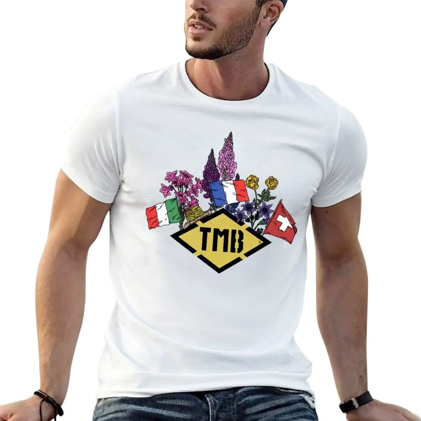 Tour Du Mont Blanc Flags & Flowers T-Shirt quick drying Short sleeve tee mens graphic t-shirts