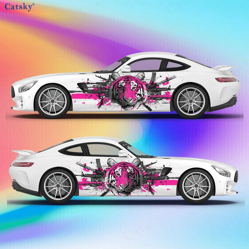 

Colorful Tiger Head Splash Car Side Sticker Decor, PVC Waterproof Scratch Resistant Decal, Car Protection, Auto Accessories Gift