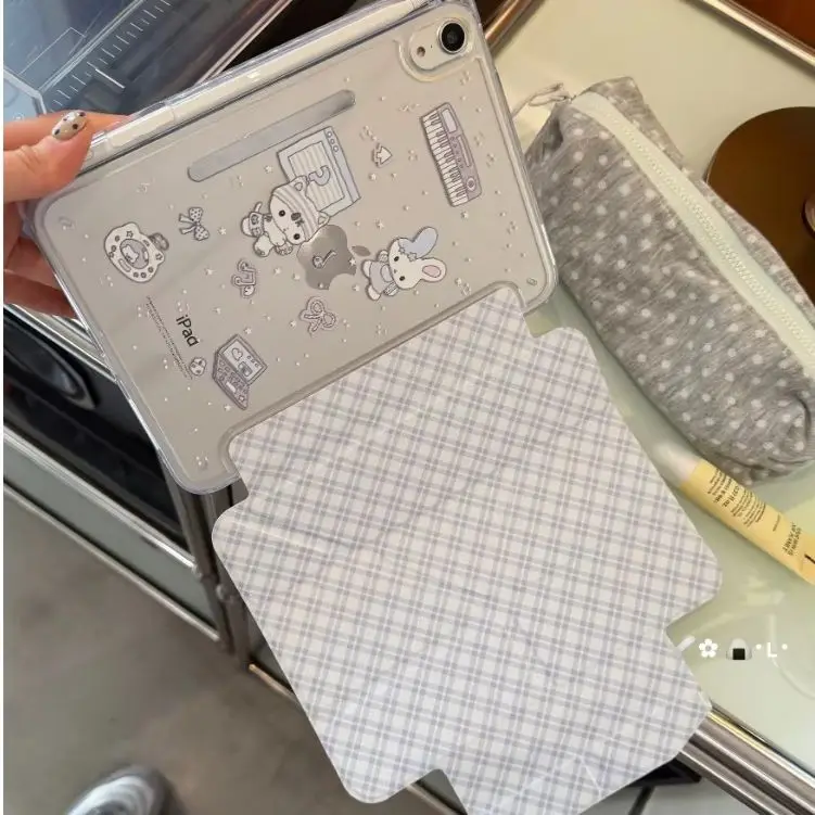 Blue Plaid Cute Rabbit Y2K Korean Ins Cover For iPad Pro 13 11th M5 M4 12.9 A16 10 8 7 9th 10th Air 11 M2 M3 Mini Tablet Case