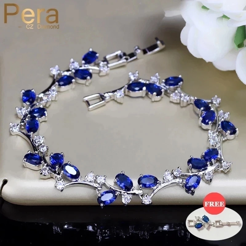 Pera-Pulseras y brazaletes de eslabones de hoja de cristal azul oscuro para mujer, Color plateado, joyería real Natural, regalo de fiesta, B042