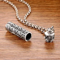 Vintage 925 silver High Quality necklace Six-character mantra can open the Gawu box Men's Pendant Charm Banquet Jewelry