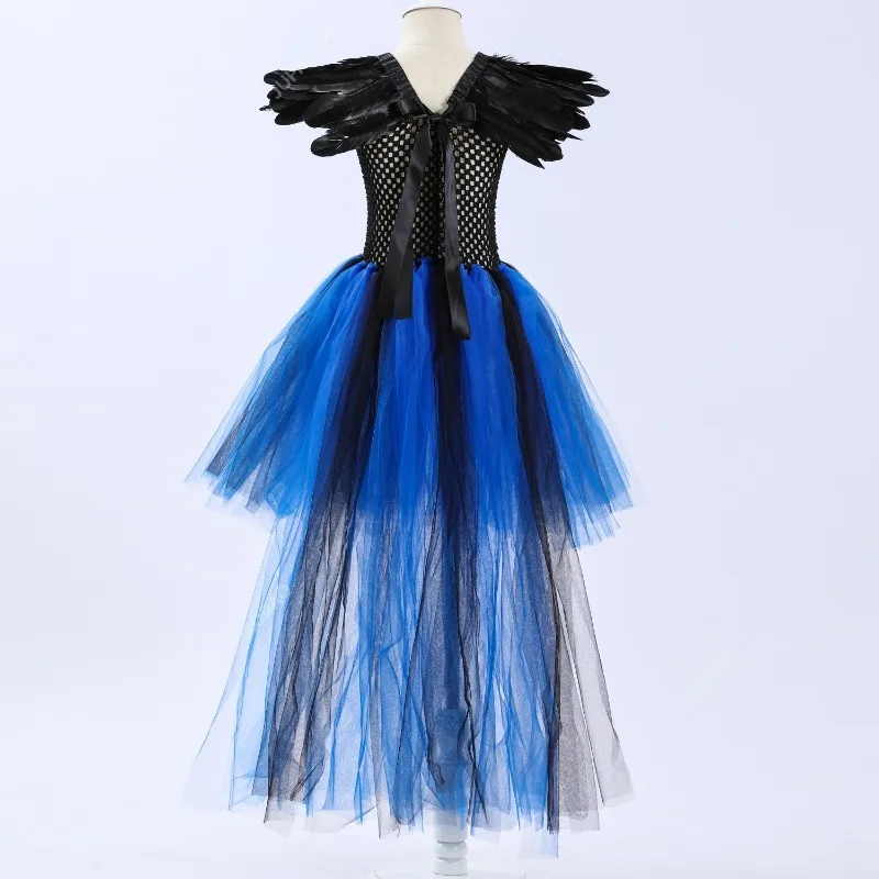 Robe noire en maille traînante pour filles, costume d'Halloween, vêtements de sorcière, reine démon cosplay, fête de carnaval, enfants, luxe, haute qualité, nouveau