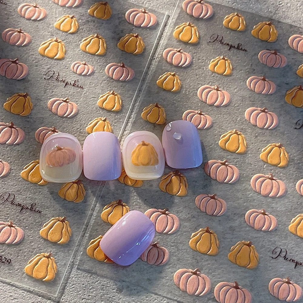 1PC Halloween Nail Stickers Pumpkin Bat Candy Nail Decals Cartoon Holiday 5D Nail Art Stickers For Holiday Manicure Decoration